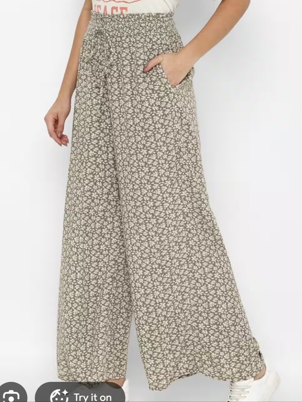 Floral Smocked Waist Maxi Skirt in Olive Green